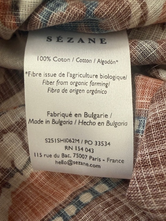 Sezane Claudio Brown and Orange Paisley Button Down Shirt - Picture 3 of 8